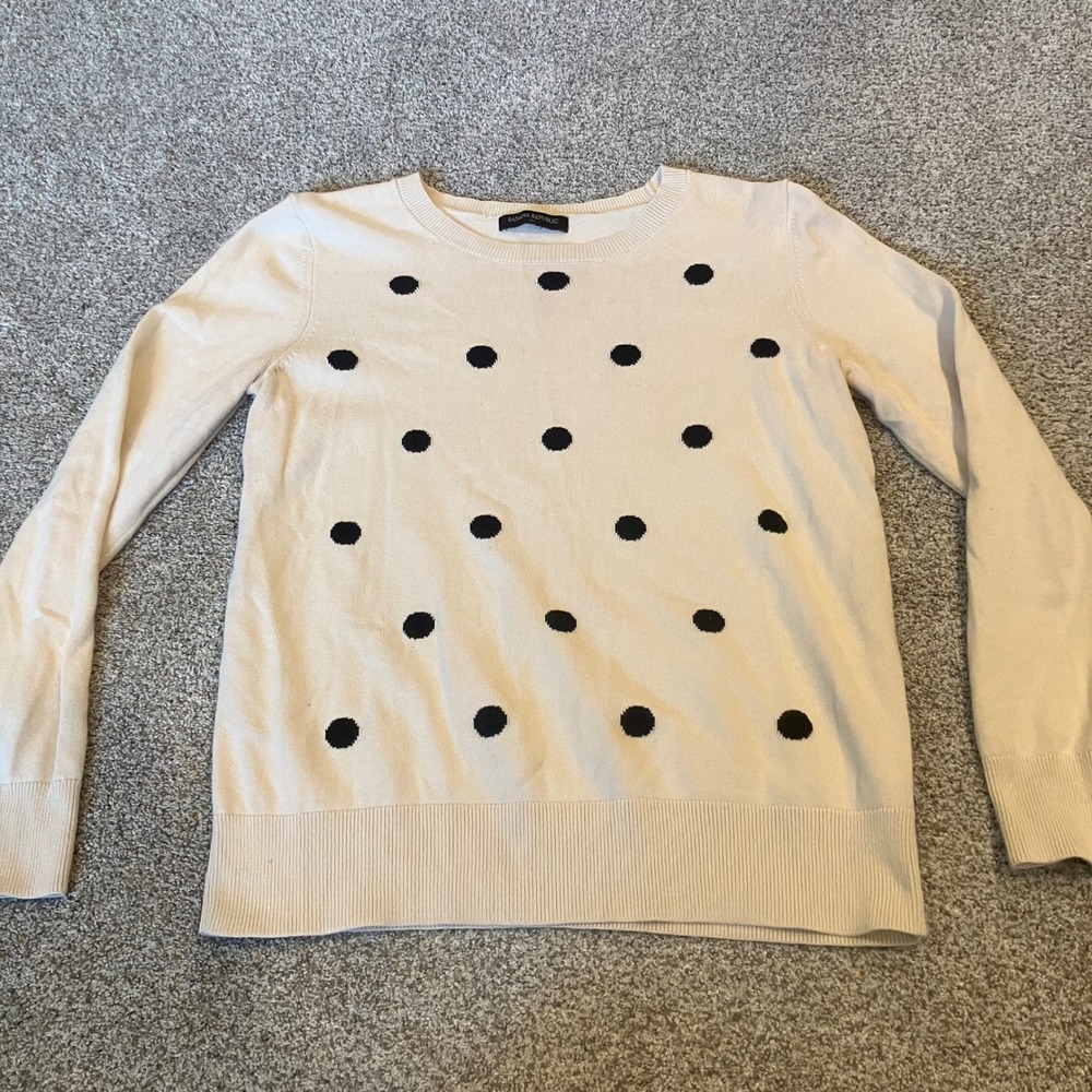 Banana Republic Womens S Cream Black Polka Dot Cotton Sweater Retro Parisian Mod